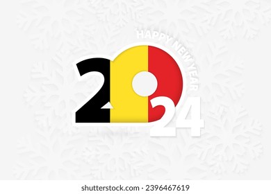 New Year 2024 for Belgium on snowflake background. Greeting Belgium with new 2024 year. svg