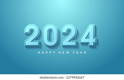 new year 2024 with blue embossed numbers