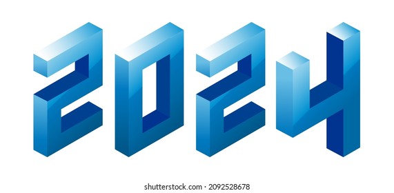 New Year 2024 blue water color design on white. Vector illustration