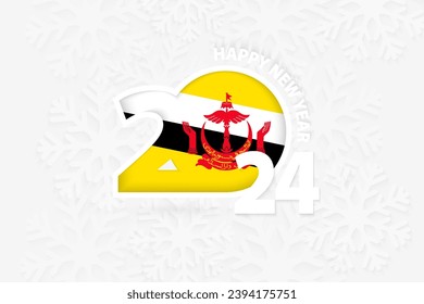 New Year 2024 for Brunei on snowflake background. Greeting Brunei with new 2024 year.