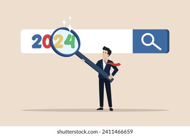 New year 2024 business strategy planning, financial targets for calendar year concept, businessman leader analyzing 2024 year.