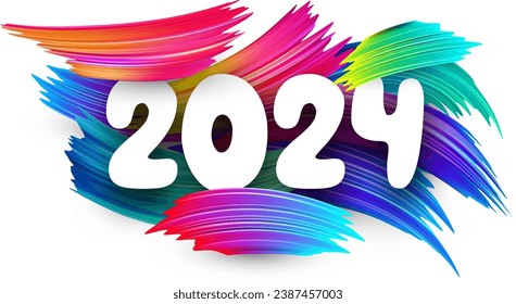 Números de cabecera de calendario de Año Nuevo 2024 en un fondo colorido hecho de diferentes trazos de pincel de color. Ilustración vectorial.