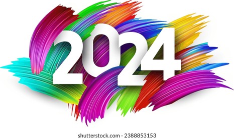 New Year 2024 calendar header numbers on colorful background made of different color brush strokes. Vector illustration.