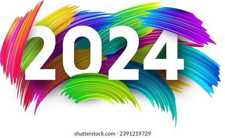 New Year 2024 calendar header numbers on colorful background made of different color brush strokes. Vector illustration.