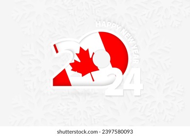 New Year 2024 for Canada on snowflake background. Greeting Canada with new 2024 year.