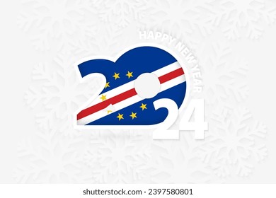 New Year 2024 for Cape Verde on snowflake background. Greeting Cape Verde with new 2024 year.