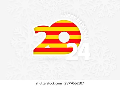 New Year 2024 for Catalonia on snowflake background. Greeting Catalonia with new 2024 year.