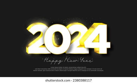New Year 2024 celebration. With a black background and elegant numbers, it makes the concept more beautiful. 2024 vector premium design.