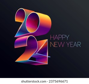 New year 2024. Colored 3D lettering design. Festive greeting card template.