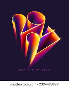 New year 2024. Colored 3D lettering design. Festive greeting card template. The image was created without the use of any form of AI.