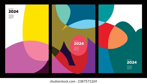 New Year 2024 Colorful Abstract Geometric and Fluid for Poster and Banner Greeting Card