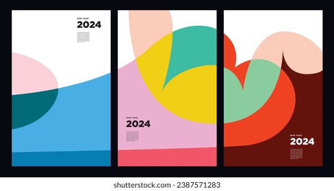 New Year 2024 Colorful Abstract Geometric and Fluid for Poster and Banner Greeting Card