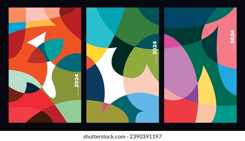 New Year 2024 Colorful Abstract Geometric and Fluid for Poster and Banner Greeting Card