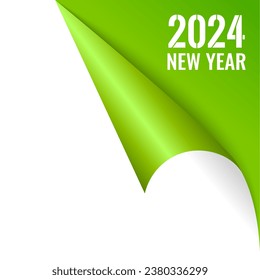 New Year 2024 is coming soon, turn the calendar page, simple Christmas design over green paper background. Web design element for seasonal wishes.