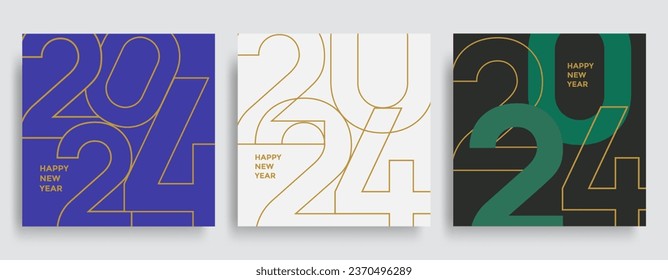 New Year 2024 composition of linear golden color numbers. Christmas card with holiday typography. Vector