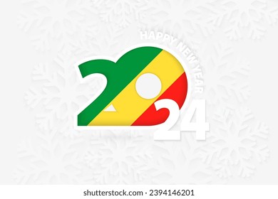 New Year 2024 for Congo on snowflake background. Greeting Congo with new 2024 year.