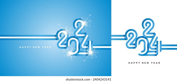 Neujahr 2024: kontinuierliches Band in Form von 2024. Abstrakte hellblaue Flagge von Honduras Form 2024 Logo Geschenkpapier einzeln auf weißem und hellblauem Hintergrund