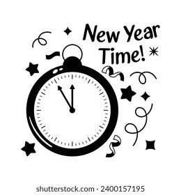 New year 2024 countdown hand drawn sticker, happy new year 2024 countdown icon