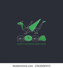 New Year 2024 cover, website banner, poster. Modern Origami art Lunar New Year design with Chinese zodiac Dragon symbol. Year of the Dragon.
