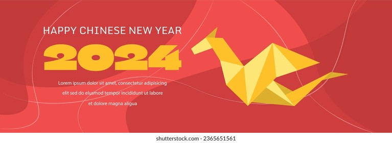 New Year 2024 cover, website banner, poster. Modern Origami art Lunar New Year design with Chinese zodiac Dragon symbol. Year of the Dragon.