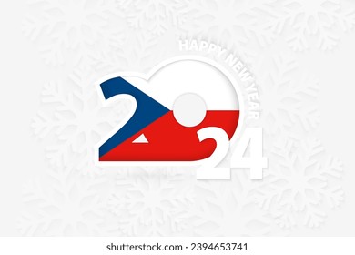 New Year 2024 for Czech Republic on snowflake background. Greeting Czech Republic with new 2024 year.