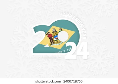 Año Nuevo 2024 para Delaware sobre el fondo de copos de nieve. Saludo a Delaware con el nuevo año 2024.