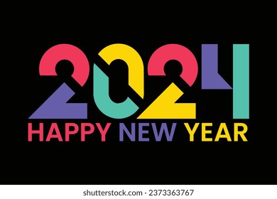logotipo de diseño de año nuevo 2024. Con ilustraciones de números truncados coloridas. Diseño vectorial premium para afiches, banner, saludo y celebración del año 2024