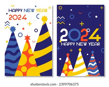 New Year 2024 design. Design with new year party hat. Use this design to make postcards, greeting cards, poster, banner or anything else.