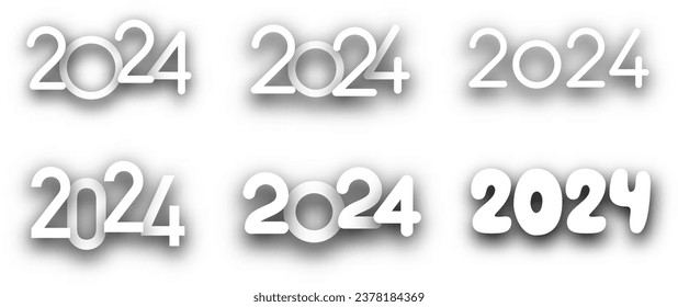 New Year 2024 different paper numbers for calendar header on white background. Vector illustration.