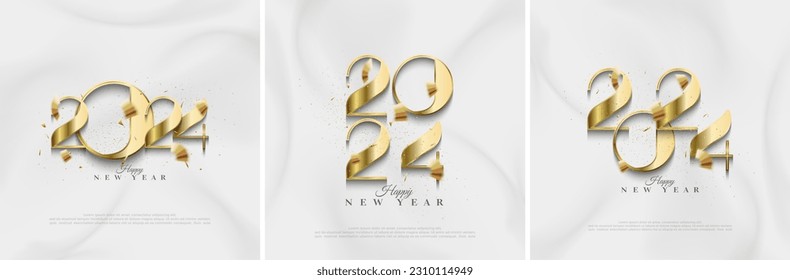 New year 2024 with elegant and luxurious gold color. Premium vector design for poster, banner, greeting and celebration of happy new year 2024.