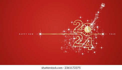 New Year 2024 event countdown line design firework champagne gold white red background vector