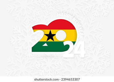 New Year 2024 for Ghana on snowflake background. Greeting Ghana with new 2024 year.