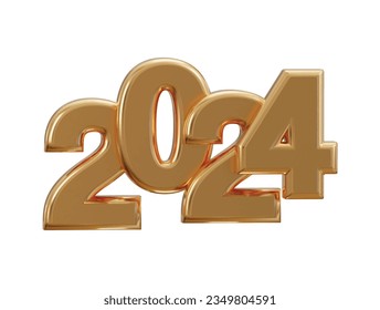 Nuevo año 2024 efecto 3d de representación dorada de texto
