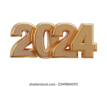 New year 2024 golden 3d rendering text effect