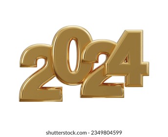 New year 2024 golden 3d rendering text effect
