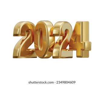 New year 2024 golden 3d rendering text effect