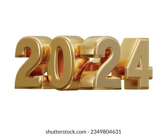 New year 2024 golden 3d rendering text effect