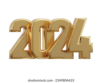 New year 2024 golden 3d rendering text effect