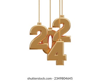 New year 2024 golden 3d rendering text effect