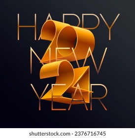 New year 2024. Golden 3D lettering design. Greeting card template.