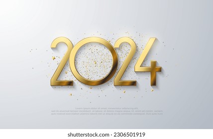 New year 2024 golden glitter with luxury and shiny golden numbers. Premium vector design for banner, poster, social post and happy new year greeting.