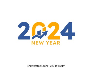 New year 2024 with Graph Chart Isolated on white background. For Brochure design template, card, banner. Business growth 2024 year concept.