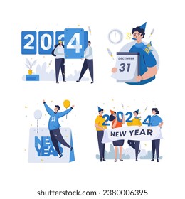 New year 2024 greeting celebration illustration set