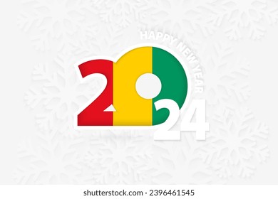 New Year 2024 for Guinea on snowflake background. Greeting Guinea with new 2024 year.