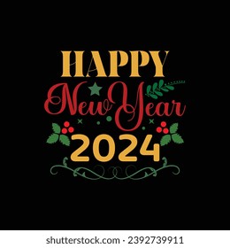 new year 2024 illustrations with patches for t-shirts and other uses