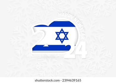 New Year 2024 for Israel on snowflake background. Greeting Israel with new 2024 year.