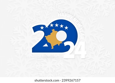 New Year 2024 for Kosovo on snowflake background. Greeting Kosovo with new 2024 year.