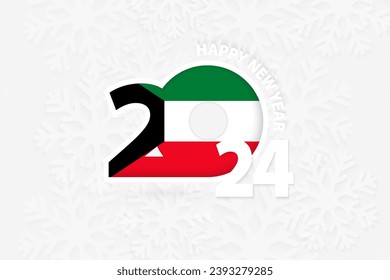 New Year 2024 for Kuwait on snowflake background. Greeting Kuwait with new 2024 year.
