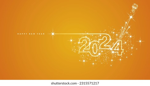 New Year 2024 line design sparkler firework champagne shining white orange yellow vector