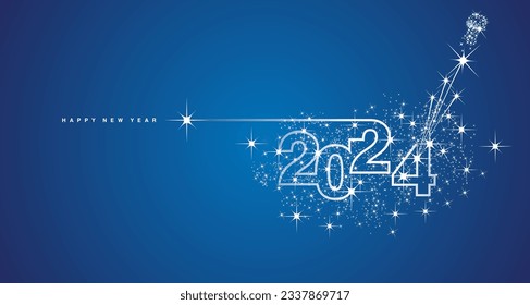 New Year 2024 line design sparkler firework champagne shining white blue vector